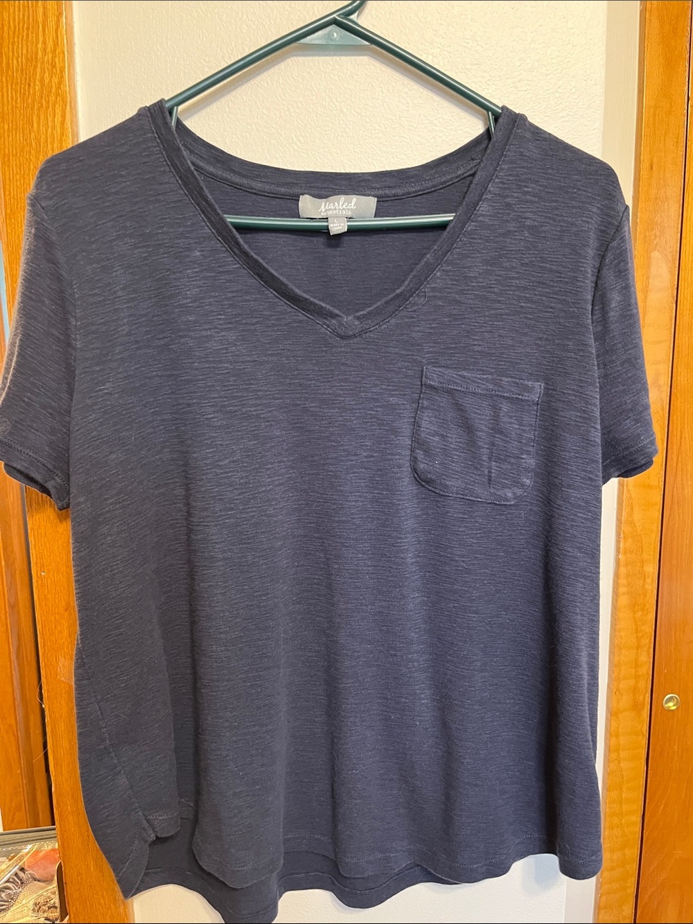 Marled Navy V-Neck Short Sleeve Pocket Tee